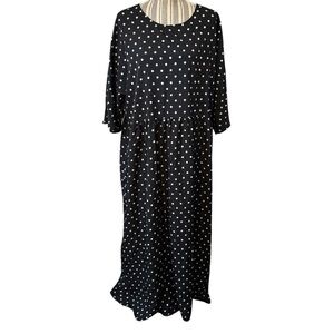 NWT Cellabie Dress XL Black with White Polka Dots Maxi Ruffled 3/4 Sleeves